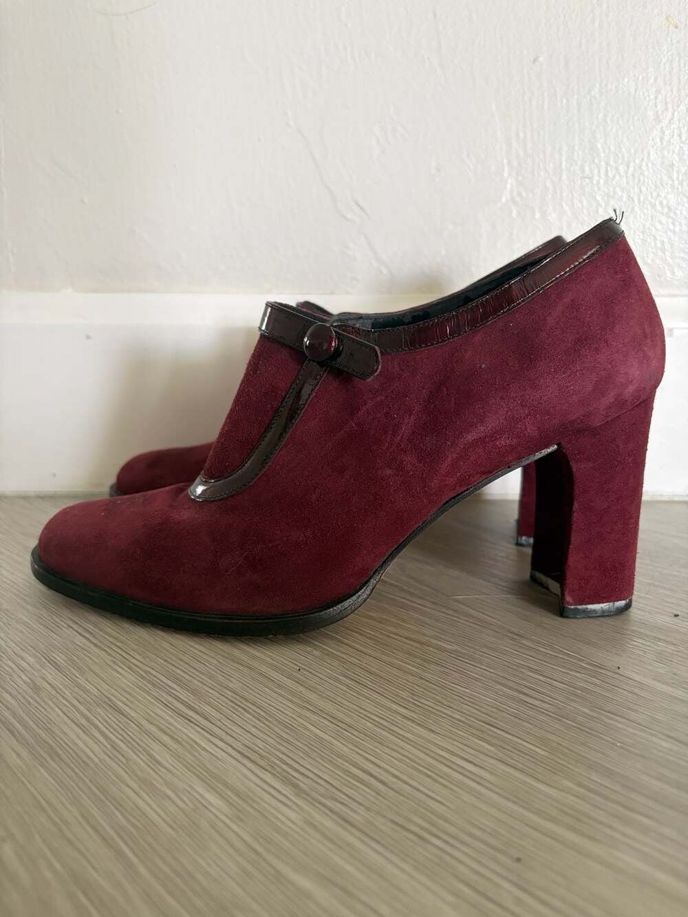 Enzo Angiolini Pumps Size 6M Burgundy Suede Patent Leather Block Heel - Picture 3 of 6